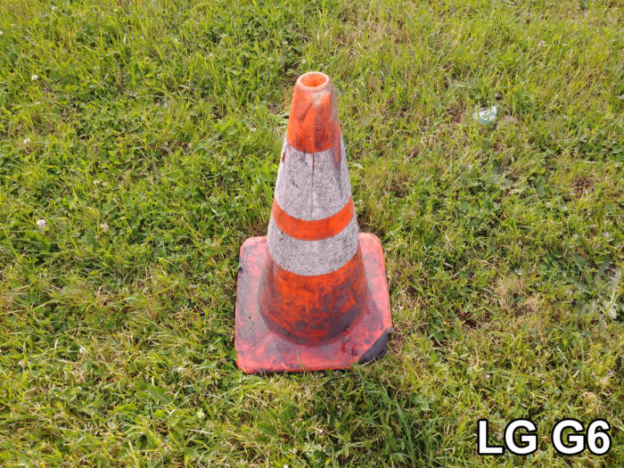 LG G6의 사진에 나타난 잔디밭 속 갈색과 노란색은 만족스럽거나 예쁘지는 않지만, 실제 색을 충실하게 반영한다.